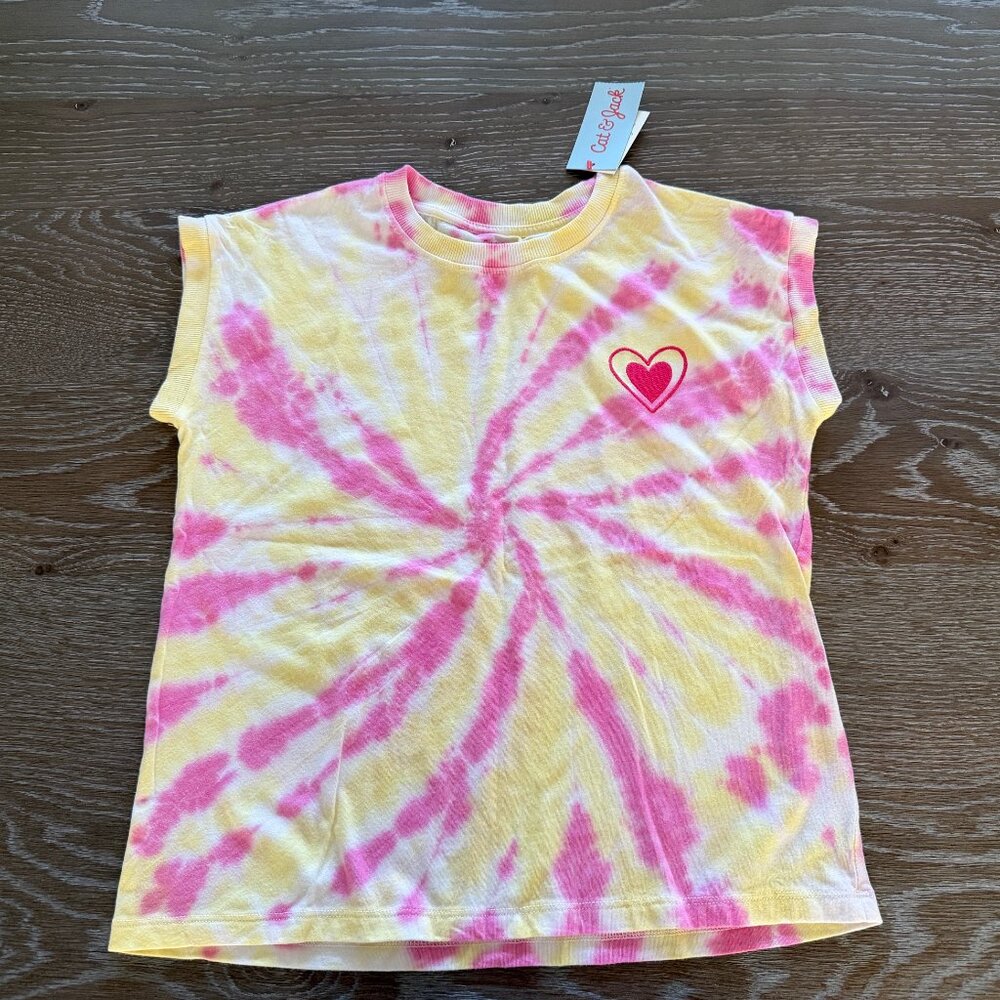 NWT!  Girls Cat & Jack yellow/pink tie dye short sleeve t-shirt tee size L 10/12